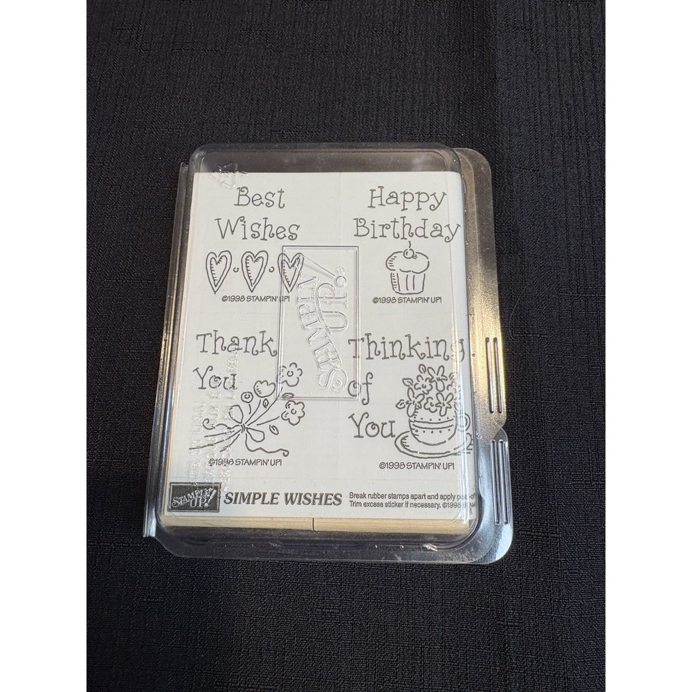 STAMPIN UP SIMPLE WISHES SET OF 4 WOOD MOUNTED RUBBER STAMPS EUC A25128